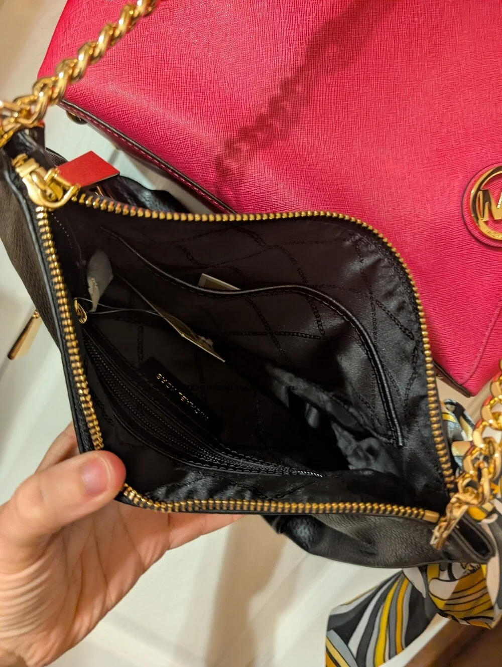 Michael Kors Black Pebbled Leather Shoulder Bag with Gold Hardware 11 X 8 - Picture 3 of 4